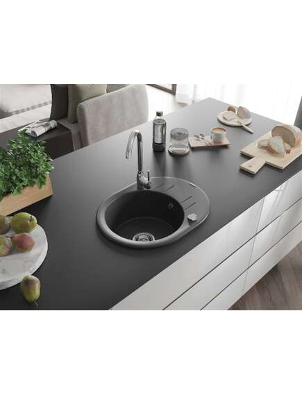 Mexen Kevin zlewozmywak granitowy 1-komorowy z ociekaczem 586 x 458 mm, czarny nakrapiany, syfon chrom - 6517581005-76, 2 image