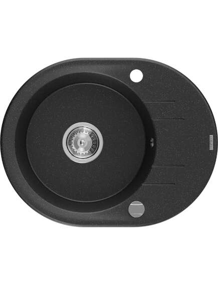 Mexen Kevin zlewozmywak granitowy 1-komorowy z ociekaczem 586 x 458 mm, czarny/srebrny metalik, syfon chrom - 6517581005-73