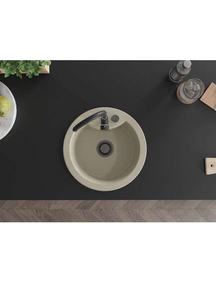 Mexen Diego zlewozmywak granitowy 1-komorowy 488 x 480 mm, beżowy, syfon czarny - 6512481000-69-B, изображение 4