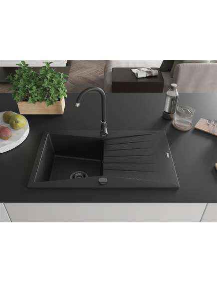 Mexen Cesar zlewozmywak granitowy 1-komorowy z ociekaczem 775 x 470 mm, czarny, syfon czarny - 6514771010-77-B, 4 image