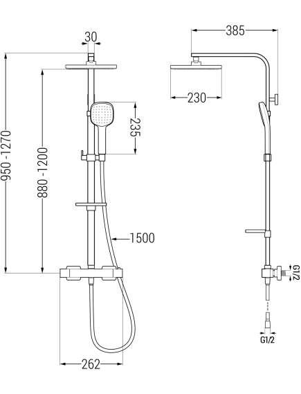 Mexen CQ33 zestaw prysznicowy natynkowy z deszczownicą i baterią termostatyczną, czarny - 772503395-70, 2 image