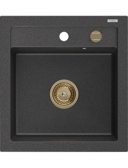 Mexen Vito zlewozmywak granitowy 1-komorowy 520 x 490 mm, czarny nakrapiany, syfon złoty - 6503521000-76-G