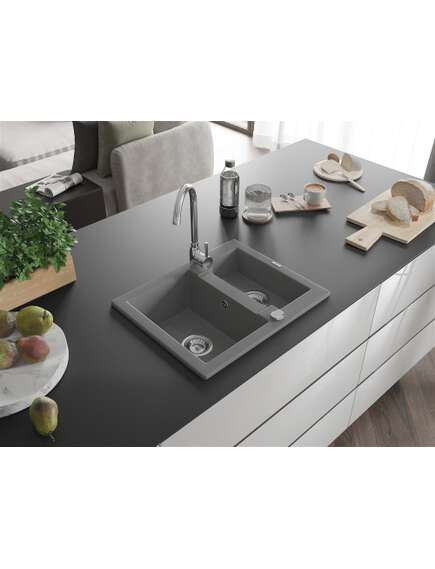 Mexen Carlos zlewozmywak granitowy 1,5-komorowy 582 x 475 mm, szary, syfon chrom - 6518581500-71, изображение 2