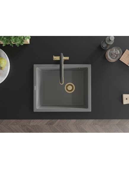 Mexen Pedro zlewozmywak granitowy 1-komorowy 560 x 460 mm, szary, syfon złoty - 6508561000-71-G, 4 image