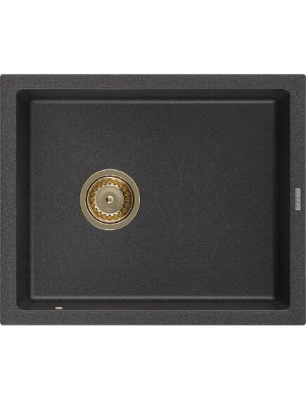 Mexen Pedro zlewozmywak granitowy 1-komorowy 560 x 460 mm, czarny nakrapiany, syfon złoty - 6508561000-76-G