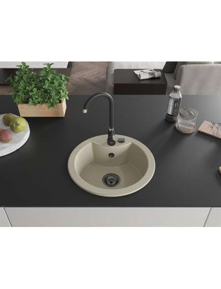 Mexen Diego zlewozmywak granitowy 1-komorowy 488 x 480 mm, beżowy, syfon czarny - 6512481000-69-B, изображение 3
