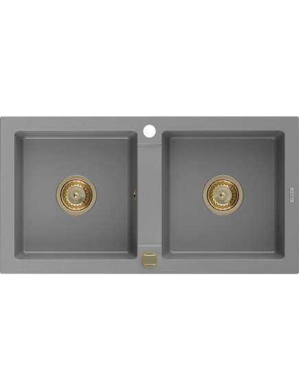 Mexen Mario zlewozmywak granitowy 2-komorowy 820 x 436 mm, szary, syfon złoty - 6504822000-71-G