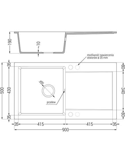 Mexen Leo zlewozmywak granitowy 1-komorowy z ociekaczem 900 x 500 mm, czarny/srebrny metalik, syfon czarny - 6501901010-73-B, изображение 5