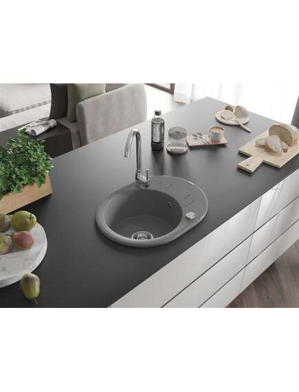 Mexen Kevin zlewozmywak granitowy 1-komorowy z ociekaczem 586 x 458 mm, szary, syfon chrom - 6517581005-71, изображение 2