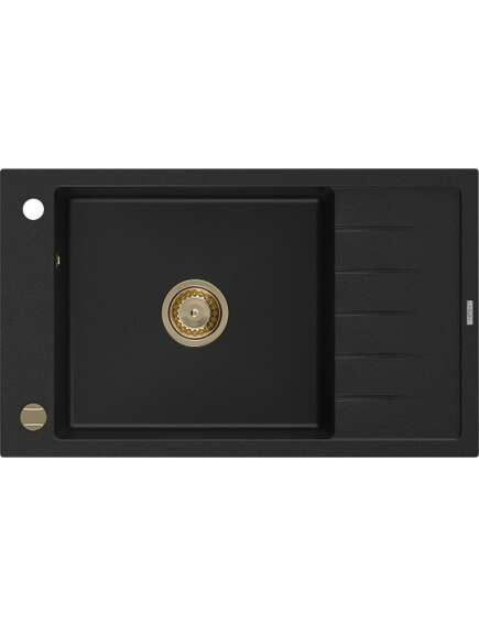 Mexen Elias zlewozmywak granitowy 1-komorowy z ociekaczem 795 x 480 mm, czarny, syfon złoty - 6511791005-77-G