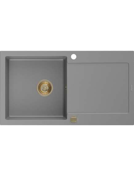 Mexen Leo zlewozmywak granitowy 1-komorowy z ociekaczem 900 x 500 mm, szary, syfon złoty - 6501901010-71-G