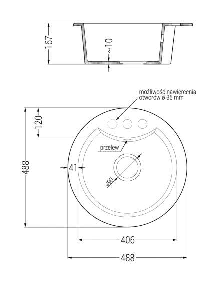 Mexen Diego zlewozmywak granitowy 1-komorowy 488 x 480 mm, czarny/złoty metalik, syfon złoty - 6512481000-75-G, 5 image