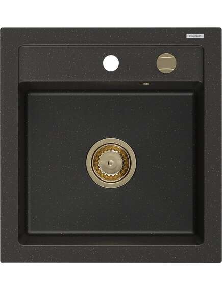 Mexen Vito zlewozmywak granitowy 1-komorowy 520 x 490 mm, czarny/złoty metalik, syfon złoty - 6503521000-75-G