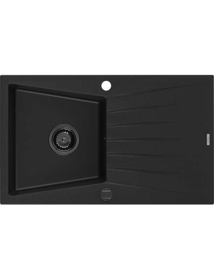Mexen Cesar zlewozmywak granitowy 1-komorowy z ociekaczem 775 x 470 mm, czarny, syfon czarny - 6514771010-77-B