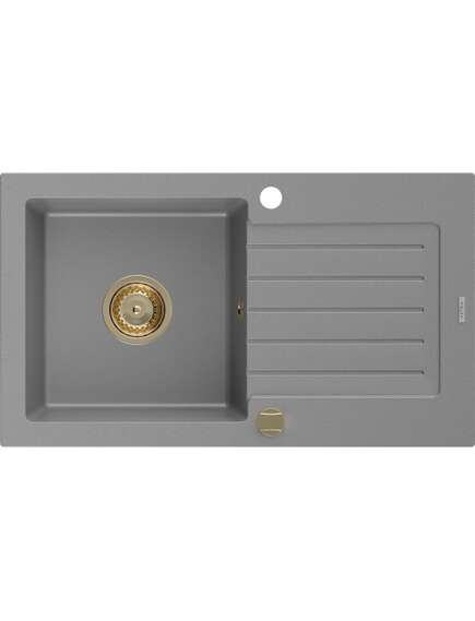 Mexen Pablo zlewozmywak granitowy 1-komorowy z ociekaczem 752 x 436 mm, szary, syfon złoty - 6510751010-71-G