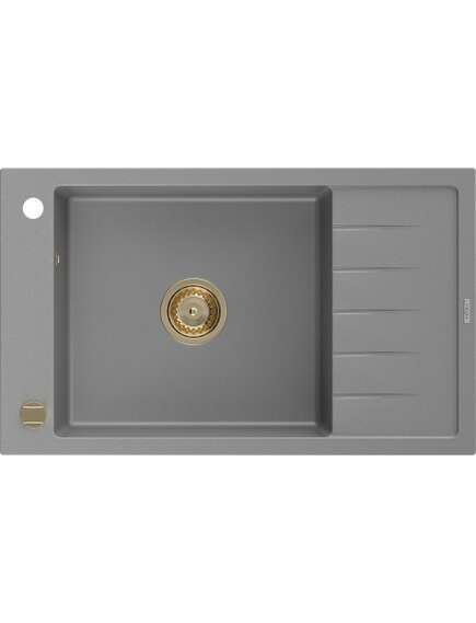 Mexen Elias zlewozmywak granitowy 1-komorowy z ociekaczem 795 x 480 mm, szary, syfon złoty - 6511791005-71-G
