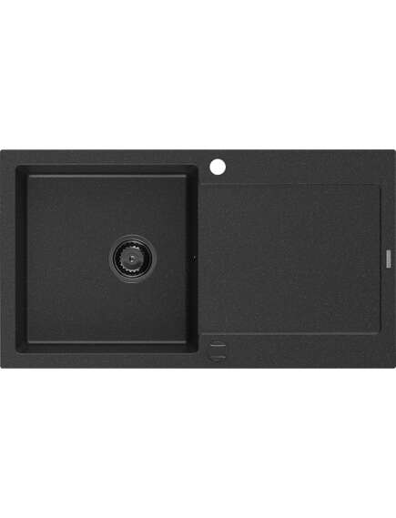 Mexen Leo zlewozmywak granitowy 1-komorowy z ociekaczem 900 x 500 mm, czarny/srebrny metalik, syfon czarny - 6501901010-73-B