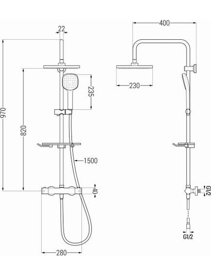 Mexen KT33 zestaw prysznicowy natynkowy z deszczownicą i baterią termostatyczną, chrom - 771503393-00, 2 image