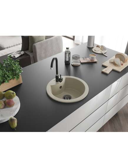 Mexen Diego zlewozmywak granitowy 1-komorowy 488 x 480 mm, beżowy, syfon czarny - 6512481000-69-B, изображение 2