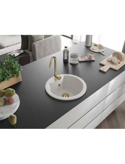 Mexen Diego zlewozmywak granitowy 1-komorowy 488 x 480 mm, biały, syfon złoty - 6512481000-20-G, изображение 2