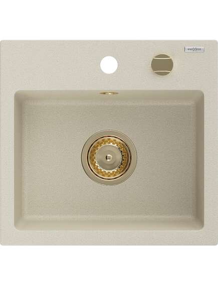 Mexen Milo zlewozmywak granitowy 1-komorowy 435 x 410 mm, beżowy, syfon złoty - 6505441000-69-G
