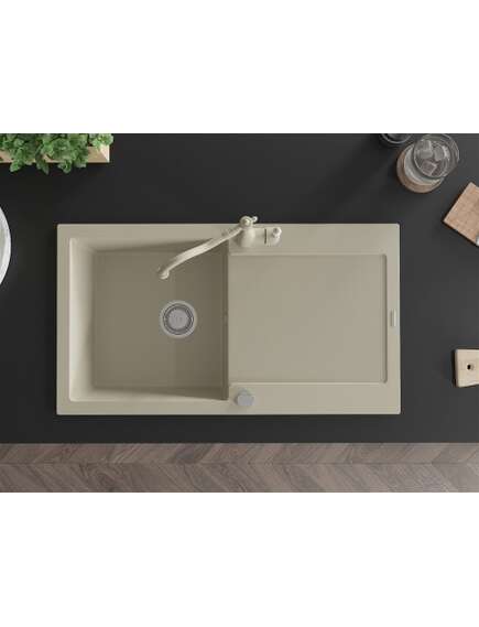 Mexen Leo zlewozmywak granitowy 1-komorowy z ociekaczem i baterią kuchenną Carla, beżowy - 6501-69-670700-69, изображение 4