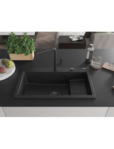 Mexen Omar zlewozmywak granitowy 1-komorowy 800 x 480 mm, czarny, syfon czarny - 6520801005-77-B, изображение 3