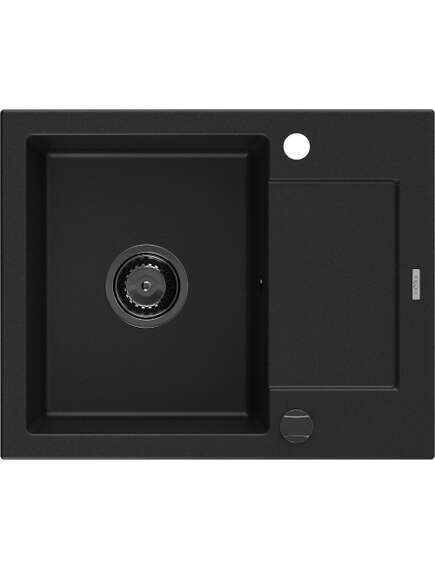 Mexen Enzo zlewozmywak granitowy 1-komorowy z ociekaczem 576 x 465 mm, czarny, syfon czarny - 6506571005-77-B