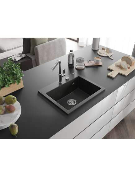 Mexen Oscar zlewozmywak granitowy 1-komorowy 580 x 490 mm, czarny/złoty metalik, syfon chrom - 6519581000-75, изображение 2