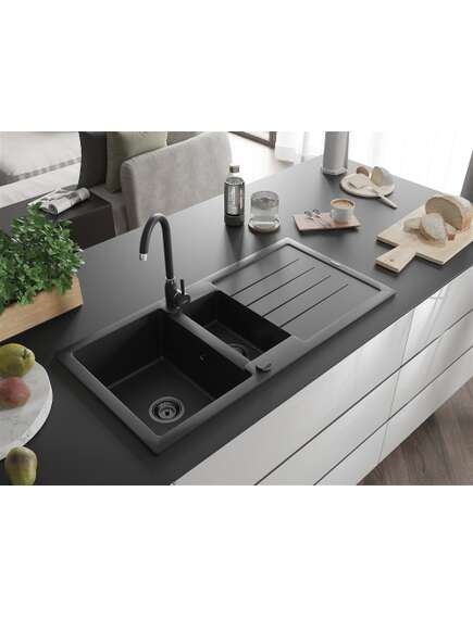 Mexen Andres zlewozmywak granitowy 1,5-komorowy z ociekaczem 1000 x 500 mm czarny, syfon czarny - 6515101510-77-B, изображение 2