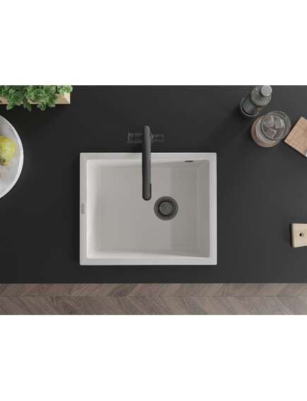 Mexen Pedro zlewozmywak granitowy 1-komorowy 560 x 460 mm, biały, syfon czarny - 6508561000-20-B, изображение 4