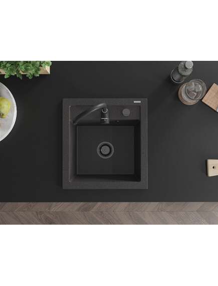 Mexen Vito zlewozmywak granitowy 1-komorowy 520 x 490 mm, czarny nakrapiany, syfon czarny - 6503521000-76-B, изображение 4