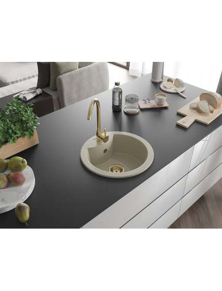 Mexen Diego zlewozmywak granitowy 1-komorowy 488 x 480 mm, beżowy, syfon złoty - 6512481000-69-G, изображение 2