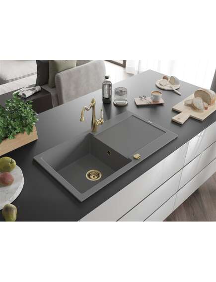 Mexen Leo zlewozmywak granitowy 1-komorowy z ociekaczem i baterią kuchenną Carla, szary - 6501-71-670700-50, изображение 2