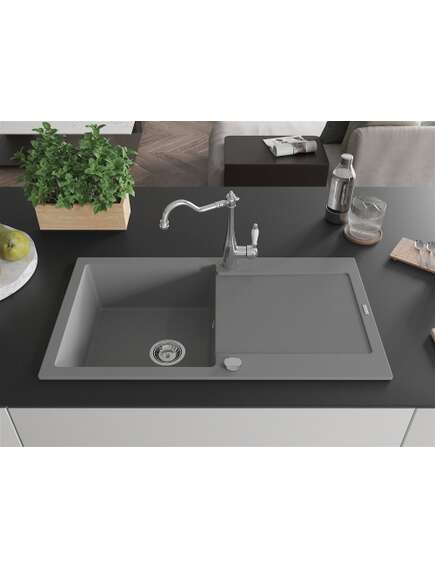 Mexen Leo zlewozmywak granitowy 1-komorowy z ociekaczem i baterią kuchenną Carla, szary - 6501-71-670700-00, изображение 3