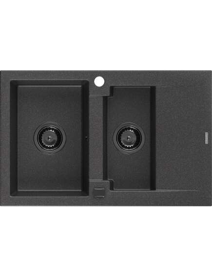 Mexen Gaspar zlewozmywak granitowy 1,5-komorowy z ociekaczem 737 x 475 mm, czarny nakrapiany, syfon czarny - 6507731505-76-B