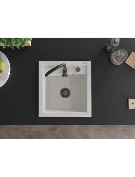 Mexen Vito zlewozmywak granitowy 1-komorowy 520 x 490 mm, biały, syfon czarny - 6503521000-20-B, изображение 4