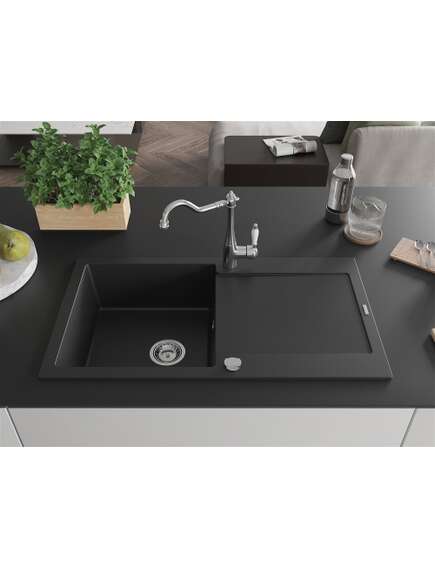 Mexen Leo zlewozmywak granitowy 1-komorowy z ociekaczem i baterią kuchenną Carla, czarny - 6501-77-670700-00, изображение 3