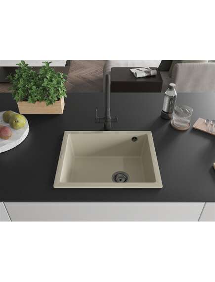 Mexen Pedro zlewozmywak granitowy 1-komorowy 560 x 460 mm, beżowy, syfon czarny - 6508561000-69-B, изображение 3