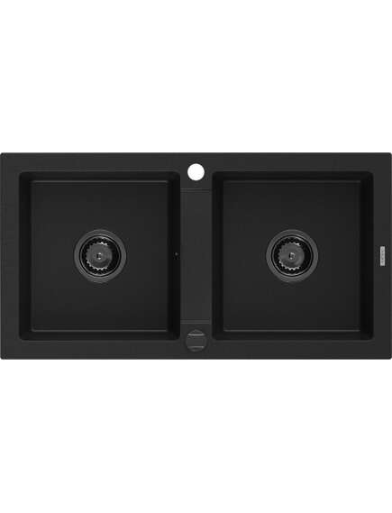 Mexen Mario zlewozmywak granitowy 2-komorowy 820 x 436 mm, czarny, syfon czarny - 6504822000-77-B