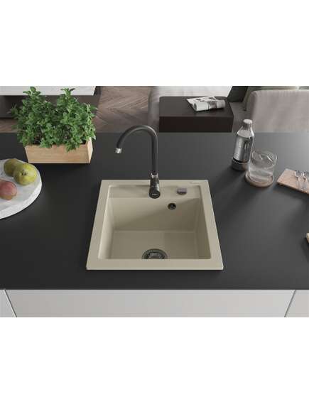 Mexen Vito zlewozmywak granitowy 1-komorowy 520 x 490 mm, beżowy, syfon czarny - 6503521000-69-B, изображение 3