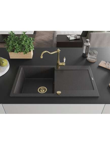 Mexen Leo zlewozmywak granitowy 1-komorowy z ociekaczem i baterią kuchenną Carla, czarny nakrapiany - 6501-76-670700-50, изображение 3