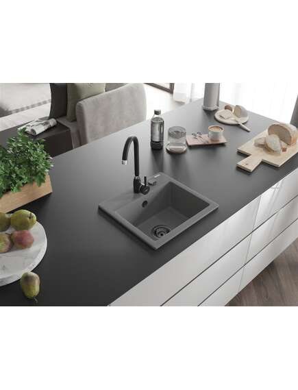 Mexen Milo zlewozmywak granitowy 1-komorowy 435 x 410 mm, szary, syfon czarny - 6505441000-71-B, изображение 2