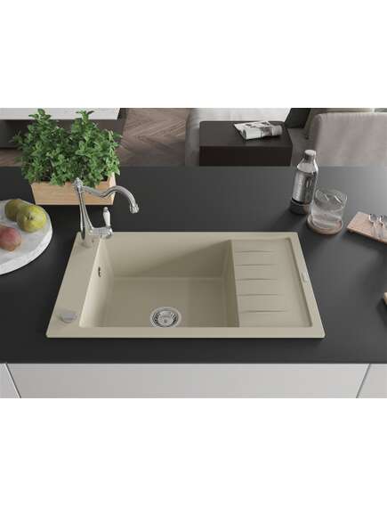 Mexen Elias zlewozmywak granitowy 1-komorowy z ociekaczem i baterią kuchenną Carla, beżowy - 6511-69-670700-00, изображение 3