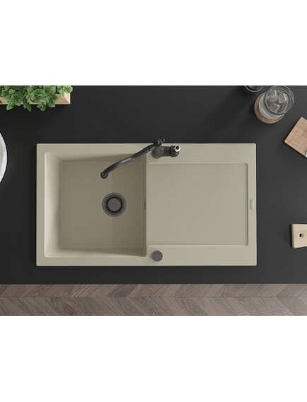 Mexen Leo zlewozmywak granitowy 1-komorowy z ociekaczem i baterią kuchenną Carla, beżowy - 6501-69-670700-70, изображение 4