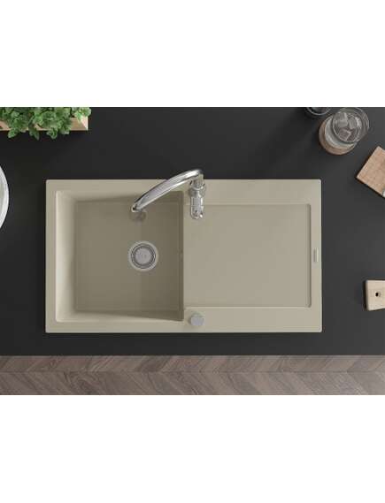Mexen Leo zlewozmywak granitowy 1-komorowy z ociekaczem i baterią kuchenną Savita, beżowy - 6501-69-672601-00, изображение 4