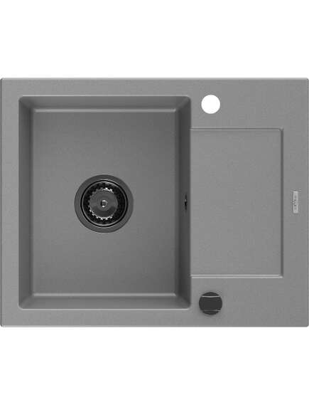 Mexen Enzo zlewozmywak granitowy 1-komorowy z ociekaczem 576 x 465 mm, szary, syfon czarny - 6506571005-71-B