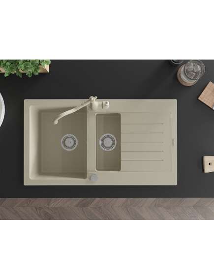 Mexen Matias zlewozmywak granitowy 1,5-komorowy z ociekaczem i baterią kuchenną Carla, beżowy - 6502-69-670700-69, изображение 4