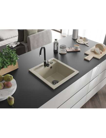 Mexen Vito zlewozmywak granitowy 1-komorowy 520 x 490 mm, beżowy, syfon czarny - 6503521000-69-B, изображение 2