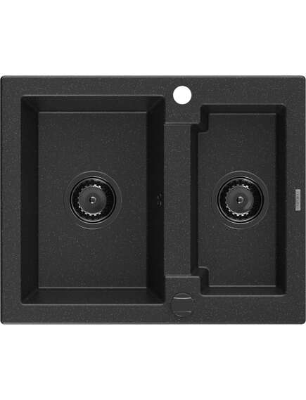 Mexen Carlos zlewozmywak granitowy 1,5-komorowy 582 x 475 mm, czarny/srebrny metalik, syfon czarny - 6518581500-73-B